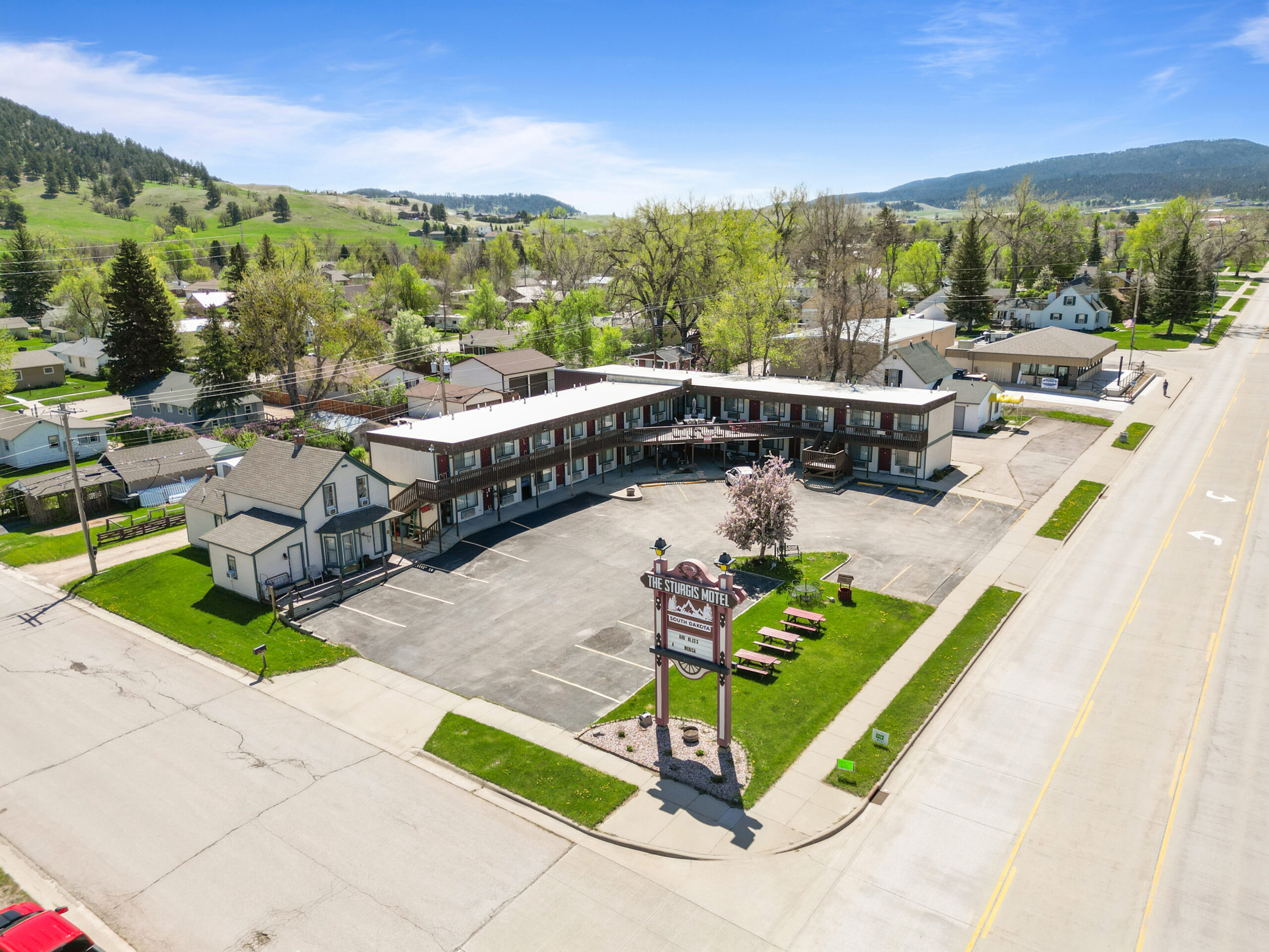 Aerial of The Sturgis Motel before the Sturgis Motorcycle Rally.